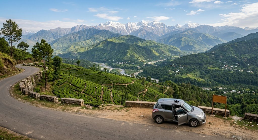 Kangra valley view near Dharamshala with layered green hills