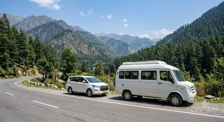 Innova Crysta and Tempo Traveller parked side by side for comparison
